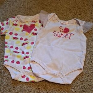 Baby Gear Pink and White Bodysuits with Heart and Sweet Designs